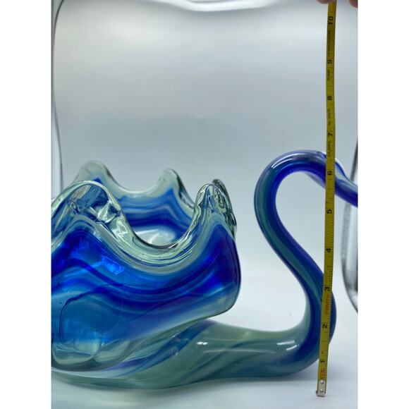 Vintage Art Glass Sooner‎ Blue Swirl Murano Style Hand Blown Swan Bowl Dish - Picture 8 of 8